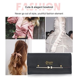 WOOLALA Women Cute Bowknot Wallet Trifold Large Capacity Long Purse (Black)