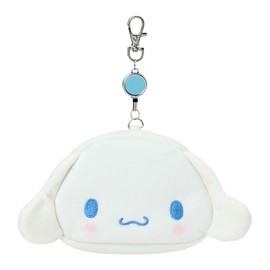 Sanrio 303291 Face Shape Pass Case & Pouch, Cinnamo Roll, Cotton, PVC, Steel, Polyester, Commuter Pass with Reel Included, Storage for Small Items, Ages 15 and Up
