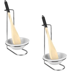 Home Basics Standing Spoon Rest with Ceramic Tray and Wooden Spoon Home Basics 2Pieces