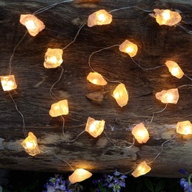 Clear Rose Quartz Pale Pink Crystal Decorative Lights Genuine Raw Stone Color Changing 8.5ft 20 LEDs USB or Battery Operated with Remote for Bedroom Summer Mother’s Day Nature Ornaments Wedding Décor