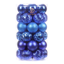 Sea Team 41-Pack Christmas Ball Ornaments with Strings, 60mm/2.36" Medium Size Baubles, Shatterproof Plastic Christmas Bulbs, Hanging Decorations for Xmas Tree, Holiday, Wedding, Party, Blue