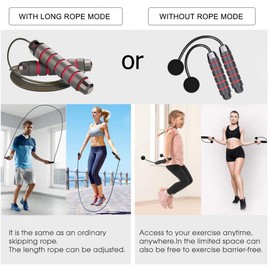 LEKEONE Ropeless Jump Rope,Switchable Dual Mode Ropeless and Corded Jump Rope With Memory Foam Handle Adjustable Skipping Jump Rope for Adult and Children Fitness Training Tool (Blue)