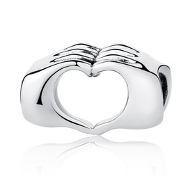 NINGAN Fingers Gesture of Heart Charm 925 Sterling Silver Bead Charms Fits European Women's Charm Bracelets & Necklaces