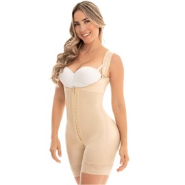M&D Fajas Open Bust Mid Thigh Post Surgery Shapewear for Women Faja Colombiana Postquirurgica Beige XS