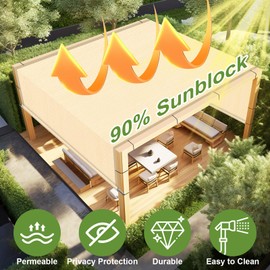 Shade&Beyond 8' W × 11' L Pergola Shade Cover Wheat Pergola Cover Canopy Replacement Shade Cloth for Garden, Patio, Deck, Porch with Grommets and Rods(Make Custom Size)