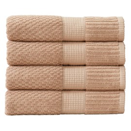 NY Loft 100% Cotton 4 Pack Bath Towel Set| Super Soft & Absorbent Quick-Dry Bath Towels 30" x 52" |Textured and Durable Cotton | Trinity Collection (4 Pack, Light Taupe)