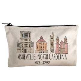 Moonlight Makers, Downtown Historic Asheville, AVL, Funny Canvas Makeup Bag, Pencil Pouch, Cute Travel Accessories for Women, 100% Cotton Cosmetic & Toiletry Bags