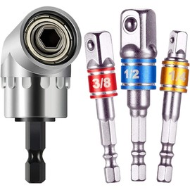 Rswilwy 3Pcs 1/4 3/8 1/2" Hex Shank Drill Nut Driver Bit Set, 105 Degree Right Angle Driver Extension Screwdriver Drill Attachment