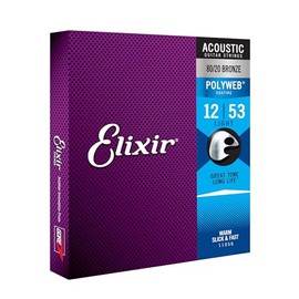 Elixir Elixir Strings, Acoustic Guitar Strings, 80/20 Bronze with POLYWEB Coating, Longest-Lasting Warm Tone with Comfortable Feel, 6 String Set, Light 12-53