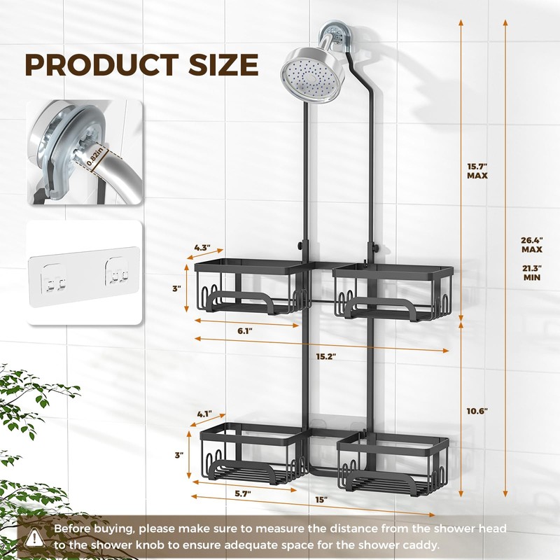REINHARDT Shower Caddy Hanging for Handheld Showerheads Adjustable Split Shower