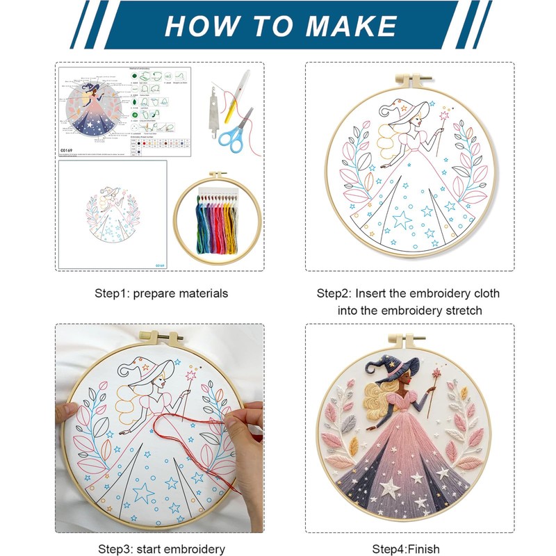 Zhenqing 3-Pack Witch Embroidery Kit for Beginners, Fantasy Magical Needlework
