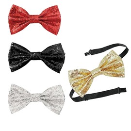 Niaciswe Shiny Bow Tie Glittering Bow Tie for Men 4 Pieces Sparkling Glitter Bow Tie for Wedding Glitter Bow Tie Silver Bow Tie Glitter Golden Bow Tie Glitter Bow Tie Men (Multi-Colour), Black, red