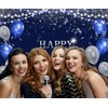 12x8ft Blue Birthday Backdrop Blue and Silver Balloons Glitter Happy