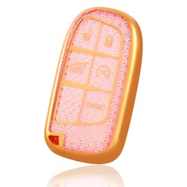 OFF WE GO for Jeep Key Fob Cover, Soft TPU Protection Key Case Fit for Grand Cherokee Renegade Dodge RAM Durango Challenger Chrysler 200 300 Journey Dart Fiat Smart Key, Pink