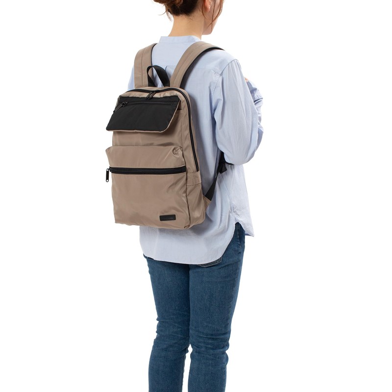 Mustache BNB-4442 Men's Women's A4 Storage Backpack, Matte Polyester, beige