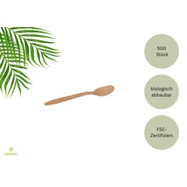 DeinPack 500 Coffee Spoons Wood Birch 11 cm Biodegradable Sustainable Cutlery Disposable Cutlery Wooden Cutlery