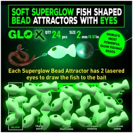 GLO-X 24pcs Soft Superglow Plastic Fishing Beads with Eyes, Glows The Brightest, add to Fishing Lures, Freshwater & Saltwater, Catch More Bass, Trout, Snapper, Salmon etc