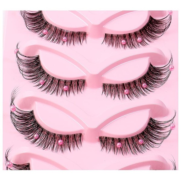 5 Pairs Wispy Lashes Pearl False Eyelashes Fluffy Natural Look