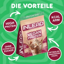 Inlead Vegan Protein - Nougat Pralines | Creamy Consistency - 100% Vegetable - No Added Sugar | Protein Powder Made of 4 Components - 500 g