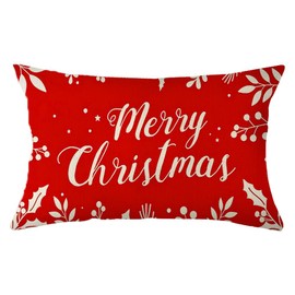 Ogiselestyle Merry Christmas Eucalyptus Mistletoe Wreath Red Throw Pillow Cover, 12 x 20 Inch Winter Xmas Holiday Cushion Case Decoration for Sofa Couch