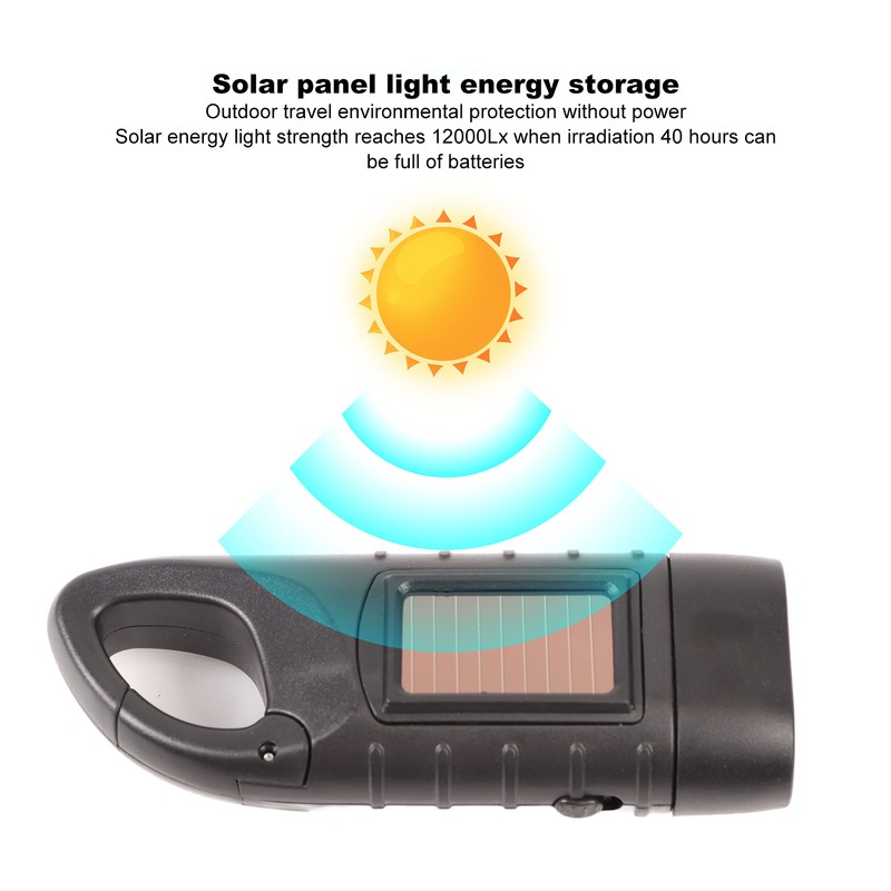 Hand Crank Solar Powered Rechargeable Flashlight Mini Solar Flashlight for