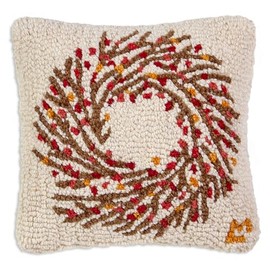 Chandler 4 Corners Artist-Designed Bittersweet Wreath Hand-Hooked Wool Decorative Throw Pillow (14 in x 14 in) Christmas Pillow for Couches & Beds - Easy Care & Low Maintenance - Holiday Home Décor