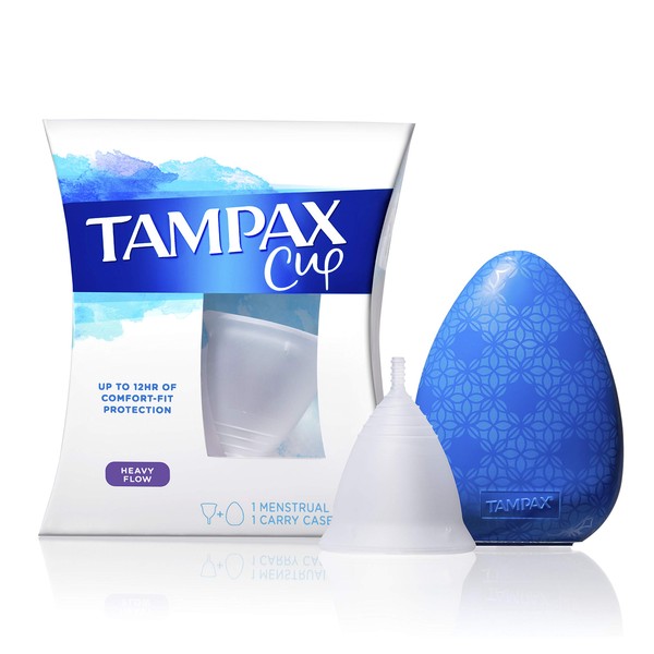 Tampax Menstrual Cup Heavy Flow with Carrying Case, Tampon Alternative for Period, Reusable, 12 Hours of Flexible Comfort-fit Protection, with Free Always Thin Liners