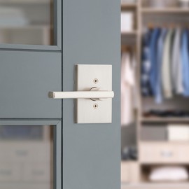Kwikset Halifax Dummy Door Handle, Single Sided Lever for Closets, French Double Doors, and Pantry, Satin Nickel Non-Turning Reversible Interior Push/Pull Lever, with Microban Protection