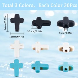 SUNNYCLUE 1 Box 90Pcs Cross Beads Bulk Black White Blue Synthetic Turquoise Pocket Crosses 16x12mm Mini Small Stone Cross Beads Easter Holiday Cross Loose Spacer Beads for Jewelry Making Beading Kits