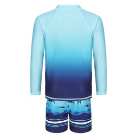 Moon Tree Boys Two Piece Rash Guard Swimsuits Set Kids Long Sleeve Sunsuits Swimwear Set Blue Ocean Gradient Size 8/6-8 Years