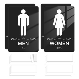 Faittoo Restroom Sign, Bathroom Signs, (4 Pack) 8.8 x 6 Inches ADA Braille Acrylic Sign, for Office or Business Bathroom and Toilet Door or Wall Decor, Indoor Outdoor Use (Men and women Set)