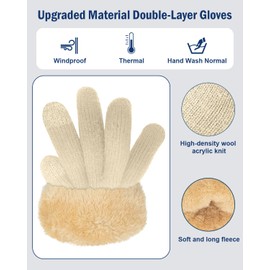 SUTIYO Winter Gloves, Thermal Fleece Lining Touch Screen Non-slip Grip Elastic Warm Knitted Gloves for Cycling Running Driving Hiking- Men Women (Beige)