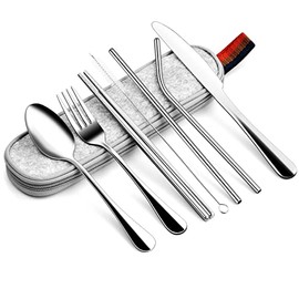 Juego de Cubiertos de Acero Inoxidable de 8 Piezas, Juego de Cubiertos de Viaje, Juego de Cubiertos Portátiles con Estuche de Viaje, Cubiertos Reutili