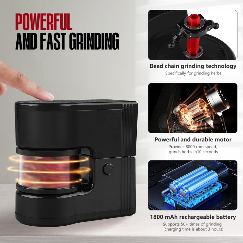 Zorkle Herb Grinder Electric Portable, 1g Capacity, 1800mah Battery Powered