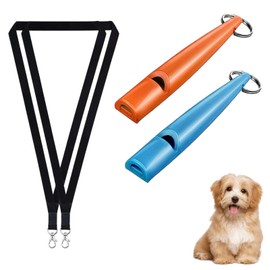 LIURFLNC Pack of 2 Dog Whistle Recall Loud and Wide Range Dog Whistle, Dog Whistle, High Frequency Silent, Ideal for Dog Training, Dog Whistles with Black Lanyard (Blue/Orange)