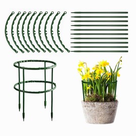 Plastic Plant Support Stakes, Large DIY Plant Support Ring Plant Support Cage, Garden Flower Support for Tomato,Monstera, Peony, Hydrangea, Climbing Plants Indoor Outdoor (Green, 10 Pack)