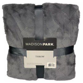 Madison Park GRAY Jane Claire Luxury Basketweave Faux Fur Throw Blanket 50x60"