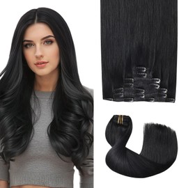 Sweetmet Pro2.0 Remy Clip in Extensions Real Human Hair Color #1 Jet Black Remy Clip in Hair Extensions Real Human Hair 18inch 120g Thick 7pcs Seamless for Women（#1-18inch）