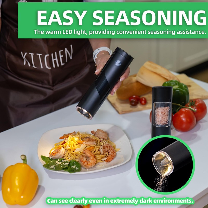 GATGOODS Gravity Electric Salt and Pepper Grinder Set, Adjustable Coarseness,