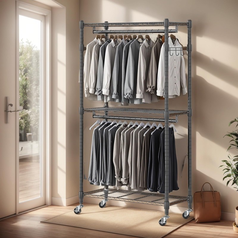 Himimi Heavy Duty Garment Rack Adjustable 3 Tiers Wire Shelving