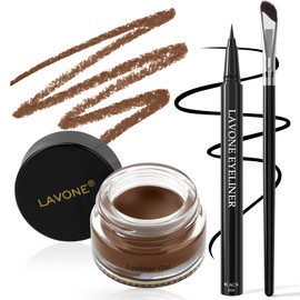 LAVONE Eyeliner Set - Waterproof Makeup Kit with Liquid eyeliner Pencil, Gel Eyeliner & Angled Eye liner Brush, Waterproof, Smudge Resistant, Long Lasting Formula - Soft Brown