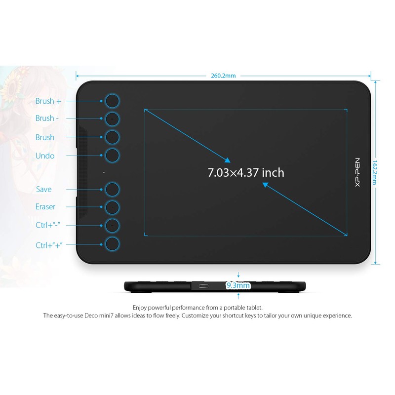 XP-PEN Deco mini7 7" Portable Graphic Drawing Tablet with Passive