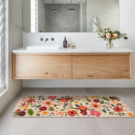 Bsheuancek Flower Bathroom Runner Rug Non Slip, Large Long Bathroom Rug Cute Floral Bath Mat for Bedroom Hallway Kitchen, Soft Plush Washable Shower Rug