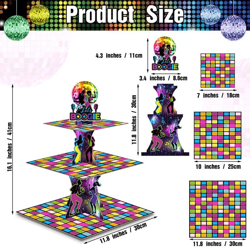 Tiamon 70's Disco Party Decorations Retro Disco Cupcake Stand, 11.8