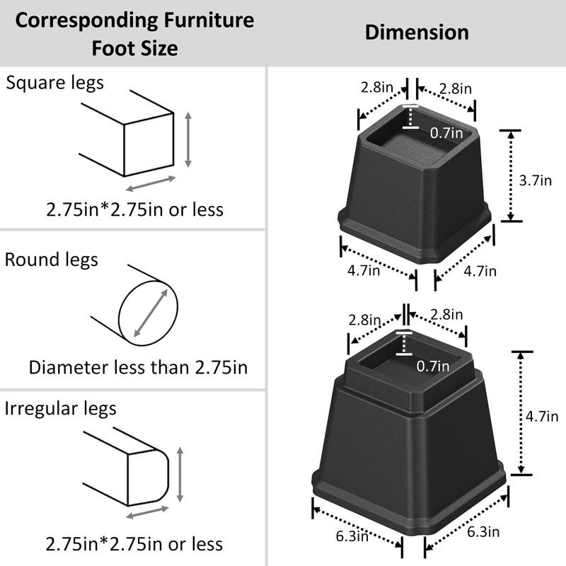 Napnapday Bed Risers 7 inch Heavy Duty in Adjustable Heights