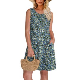 OFEEFAN Floral Dress for Women 2025 Beach Tank Dress Vacation Loose Fit Sundresses Trendy Floral 01 L
