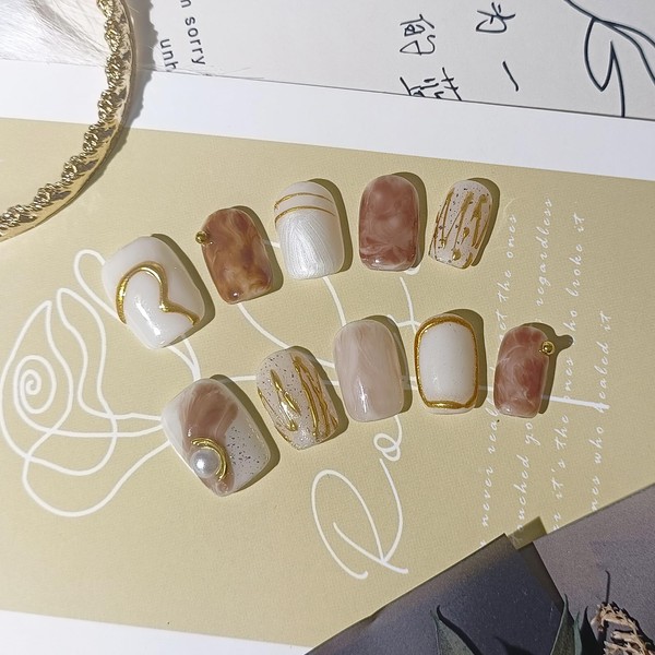 TENPAL Light Brown Nails Handmade Press on Nails Short Square