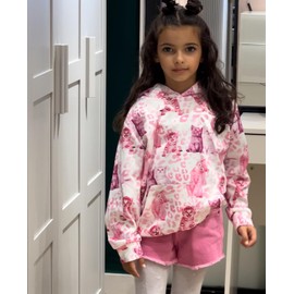 Ahegao Pink Cats Sweatshirts for Big Grils White Hoodies Lovely Hoody Pullover Long Sleeve with Pockets for 9-12T Teen Boys