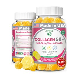 Lunakai USA Made Collagen Gummies for Women & Men Over 50, Biotin & Vitamin C, Supports Skin Elasticity, Hair & Nail Strength, Joint Support, 60ct