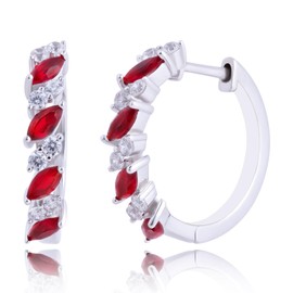 925 Sterling Silver Ruby Hoop Earrings for Women with CZ | Marquise Red Birthstone Hoop Earrings| Hypoallergenic 20MM July Birthstone Earrings by MAX + STONE